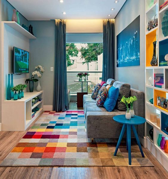decoracao-de-sala-com-tapete-colorido