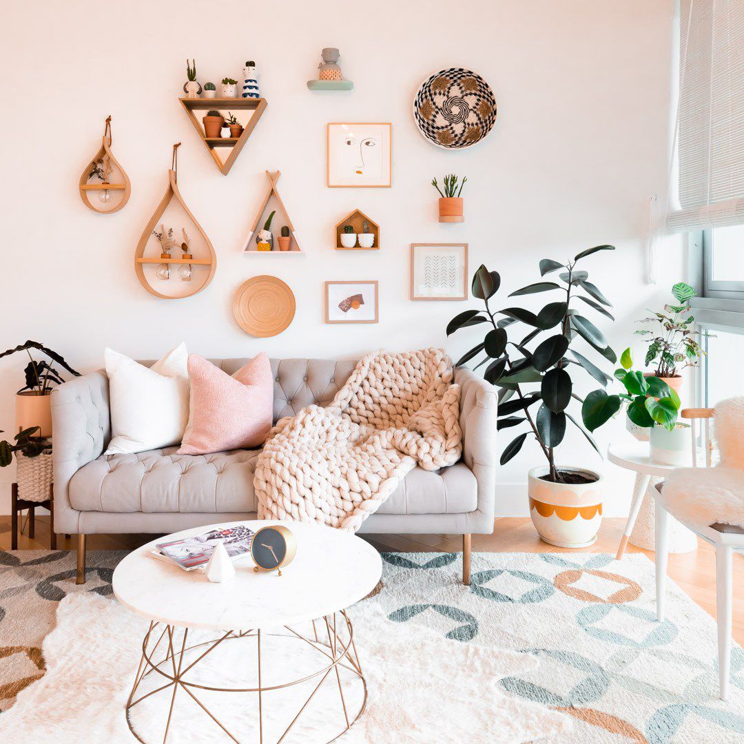decoracao-de-sala-com-tapete-colorido