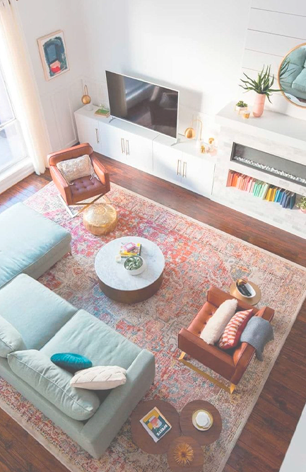 decoracao-de-sala-com-tapete-colorido