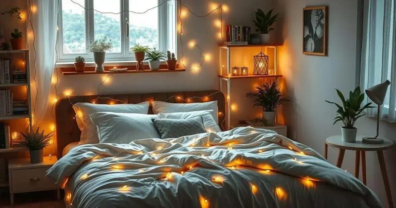 decoração com pisca pisca no quarto