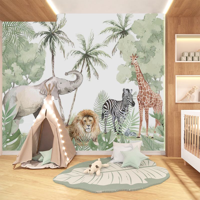Papel de Parede Infantil Safari Verde ...