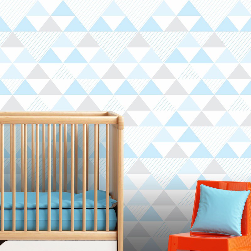 parede quarto infantil triangulos azuis