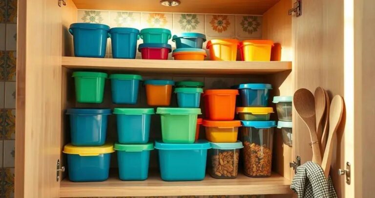 como organizar os potes de plástico