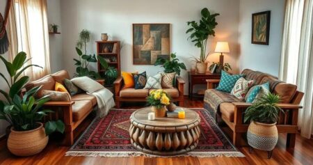 decoração boho sala de estar