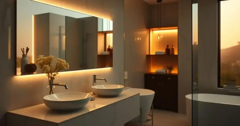 decoração de banheiro com nichos iluminados