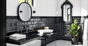 decoração de banheiro preto e branco