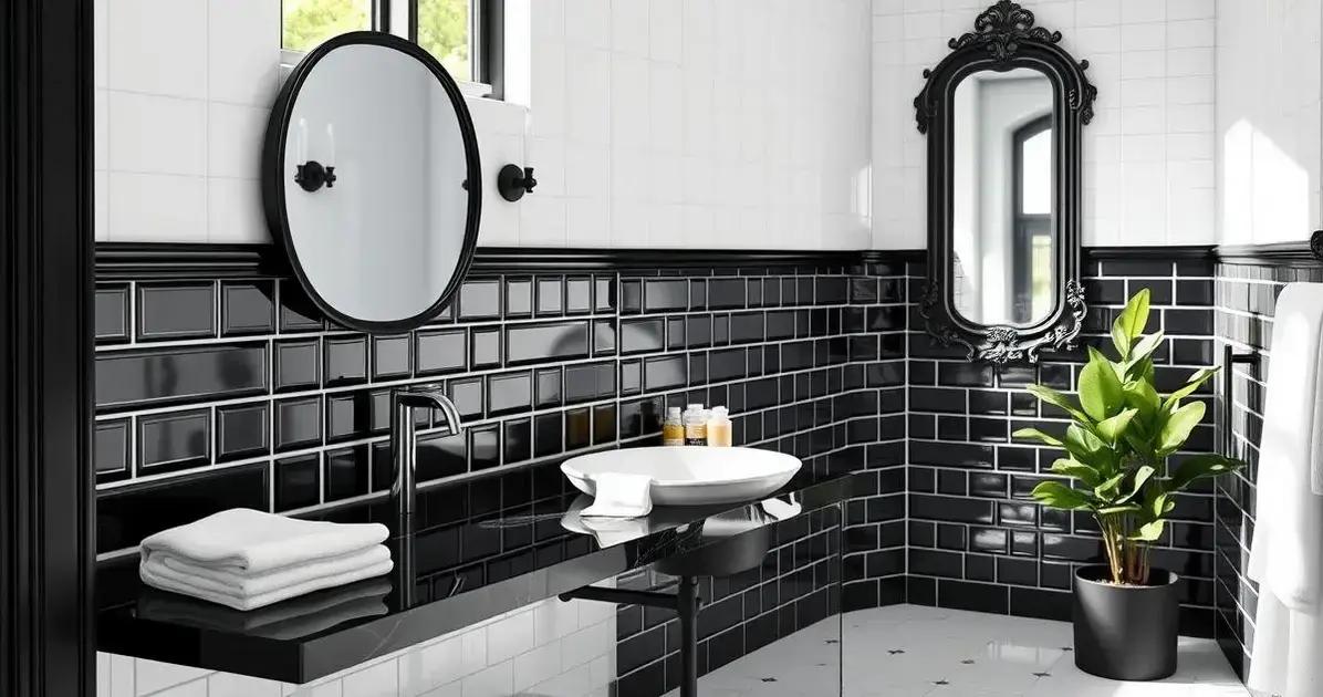 decoração de banheiro preto e branco