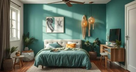 decoração de quarto de casal com papel de parede