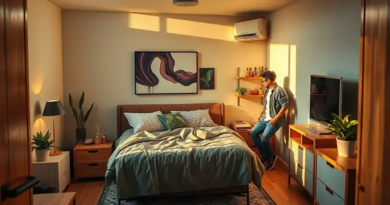 decoração de quarto pequeno de solteiro