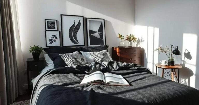 decoração de quarto preto e branco