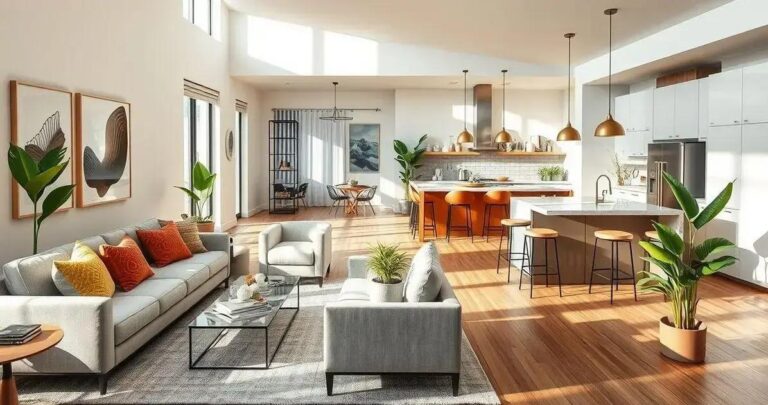 decoração de sala com cozinha americana