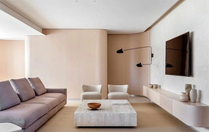 Sala de estar com decoração minimalista ...
