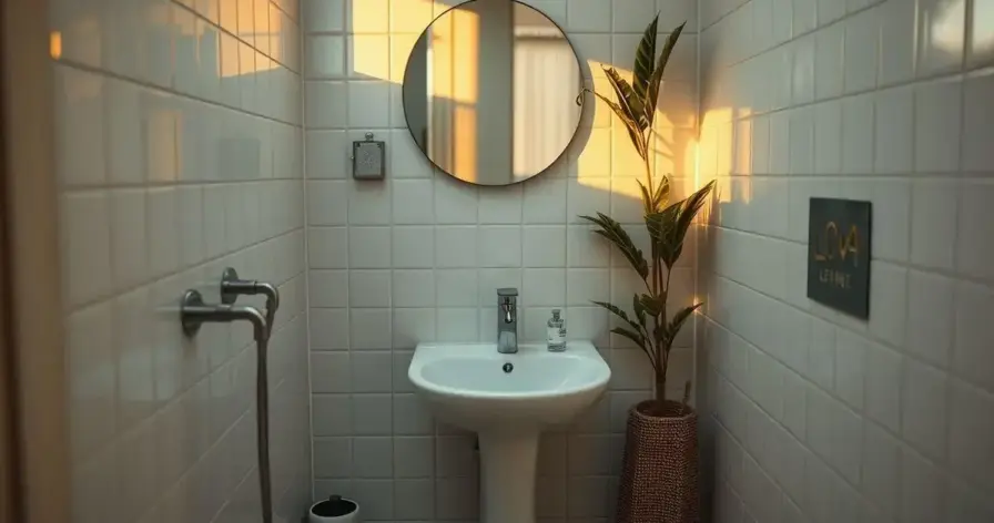 banheiro pequeno com revestimento claro