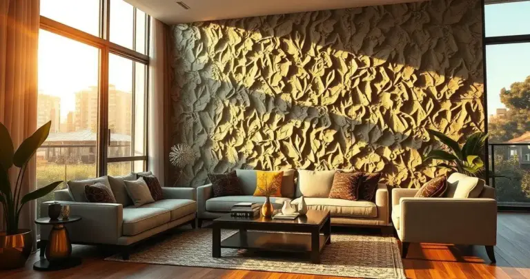 decoração de sala com papel de parede 3d