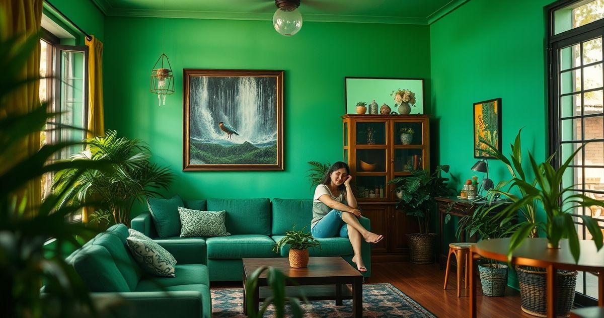 decoração de sala verde