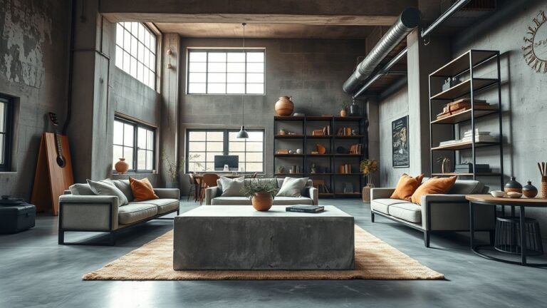 Decoração de sala industrial: concreto e metal em alta