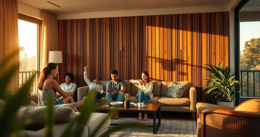 parede ripada na sala