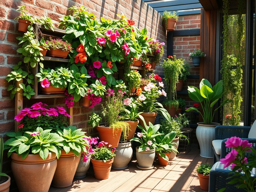 Jardim vertical em varanda gourmet rústica: plantas, flores e decoração natural. Ambiente relaxante e cheio de vida.