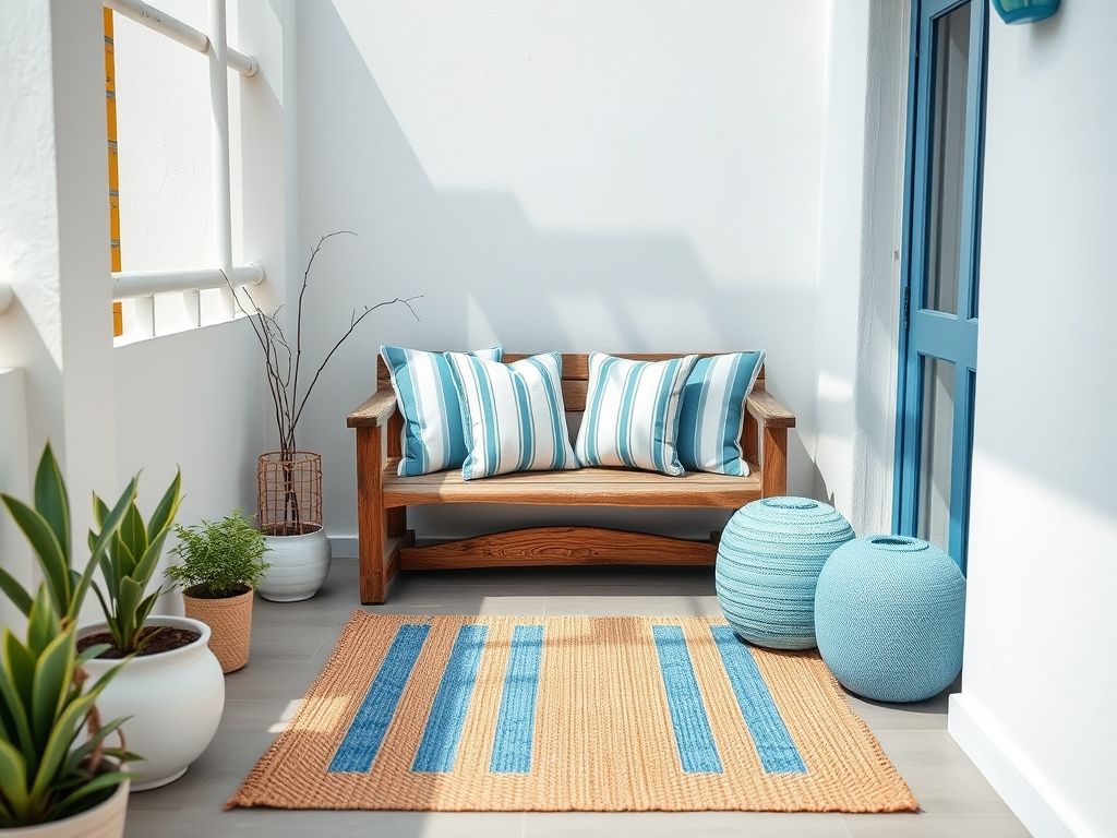 Decoração de varanda pequena com paleta de cores claras e texturas que ampliam o espaço. Ideias de cores para varandas pequenas.