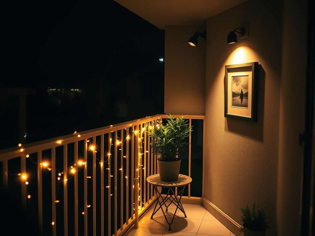 Iluminação para varanda pequena: luzinhas de fada e spots para criar um ambiente acolhedor e convidativo. Dicas de iluminação para varandas.