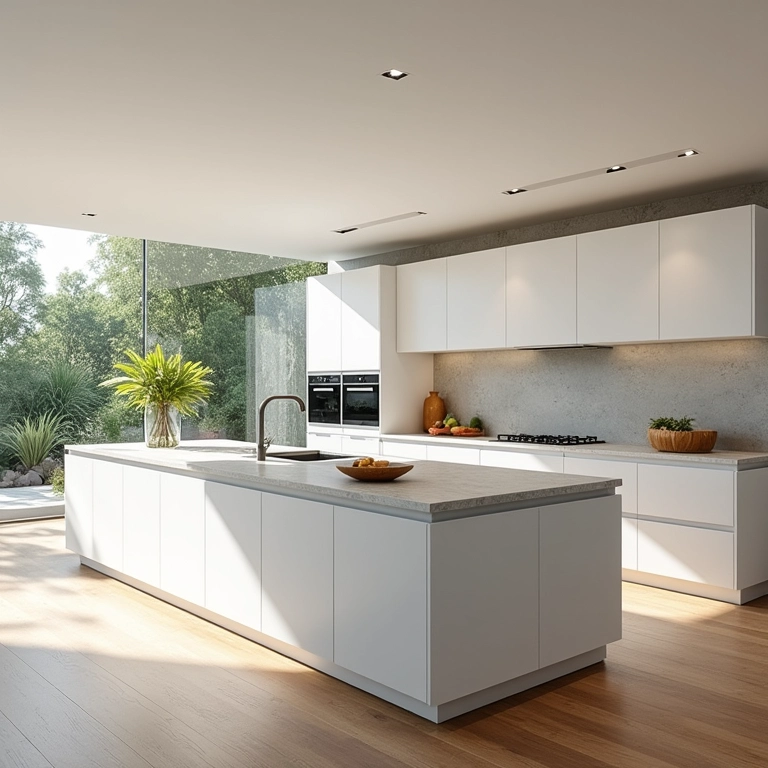 Cozinha planejada com ilha central e design brasileiro.