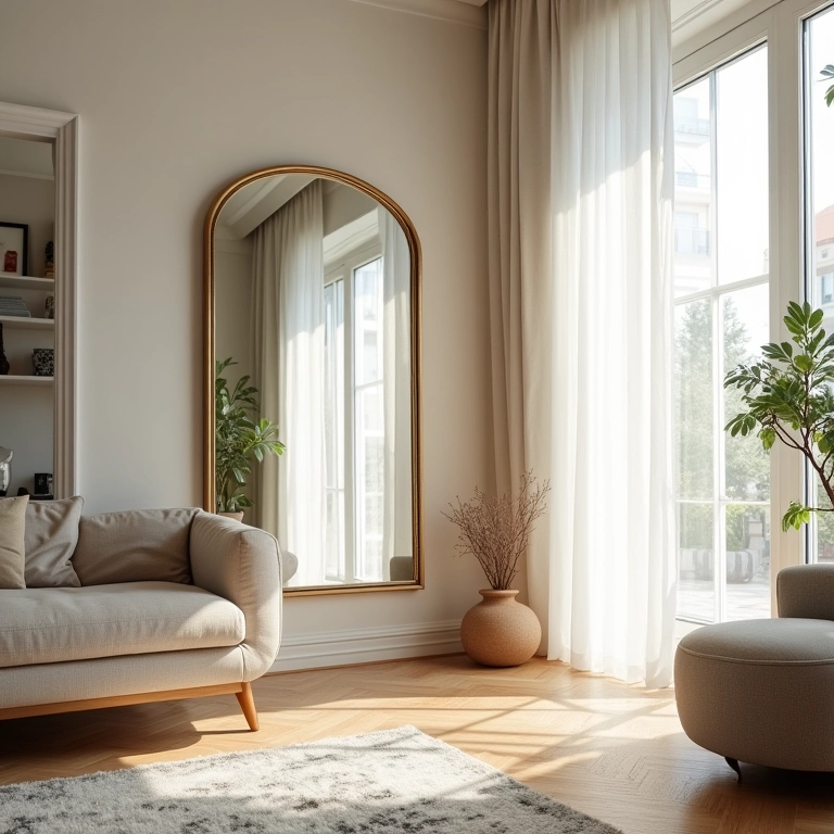 Espelhos ampliando espaço em sala de estar pequena.