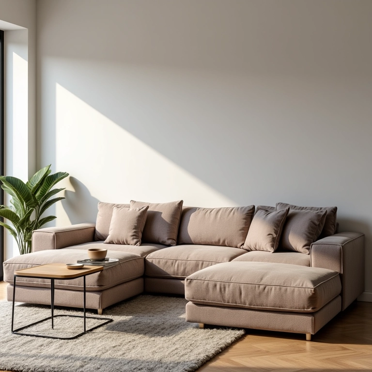 Móveis modulares para sala de estar pequena integrada.