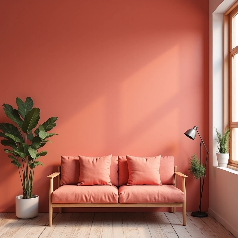 Tintas Coral em cozinha americana com sala pequena.