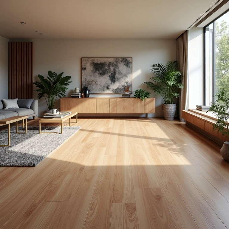 Variedade de modelos de pisos vinílicos em diferentes ambientes.