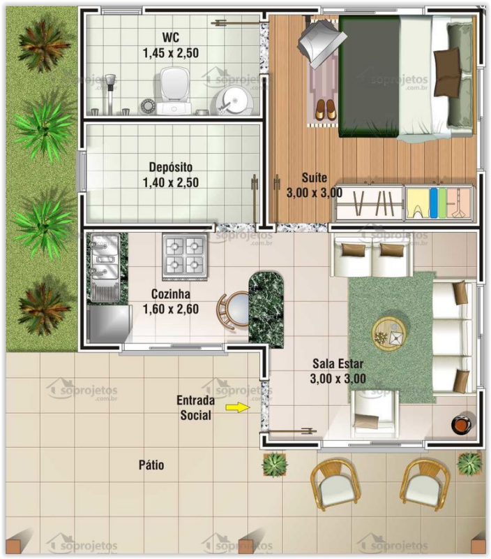 plantas-de-casa-com-1-quarto
