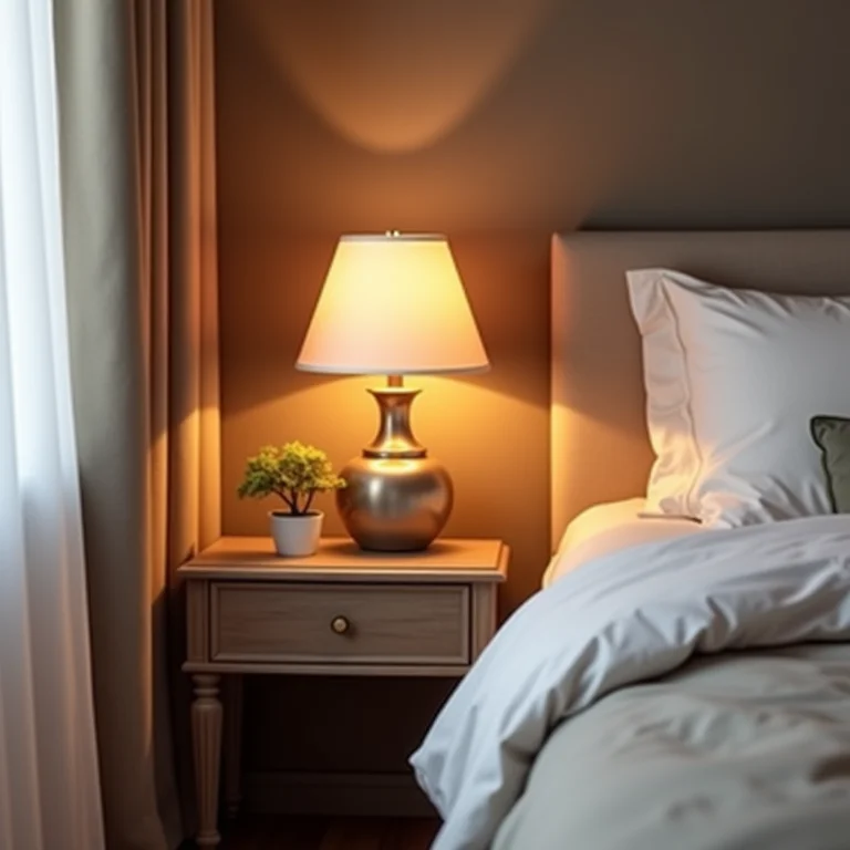 Abajur aconchegante iluminando mesa de cabeceira