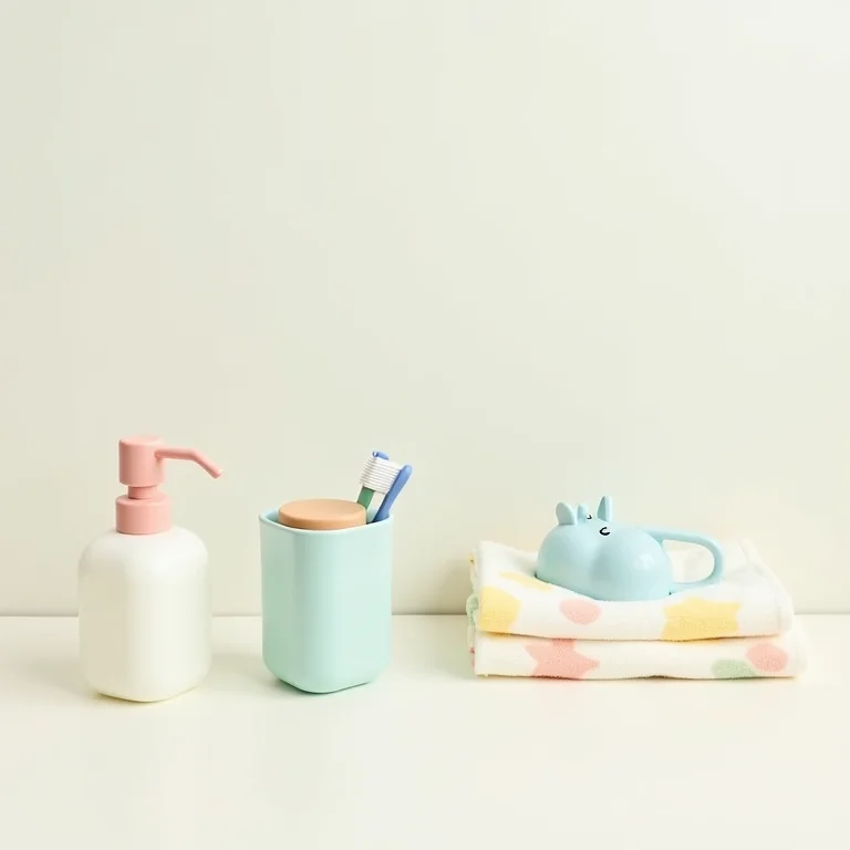Acessórios coloridos para banheiro infantil: porta-escovas, saboneteiras e toalhas divertidas