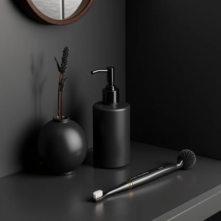 Acessórios com personalidade em um banheiro masculino