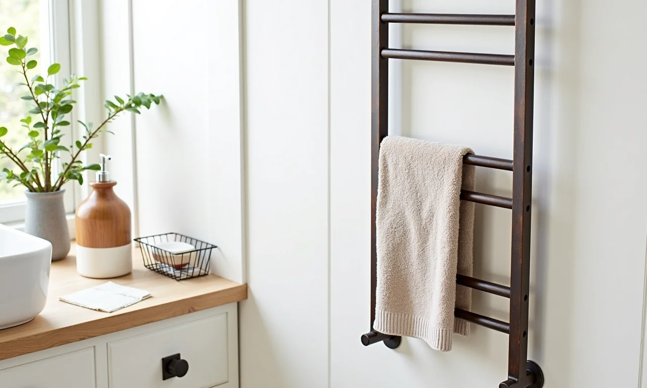 Acessórios rústicos da Leroy Merlin em um banheiro farmhouse funcional.