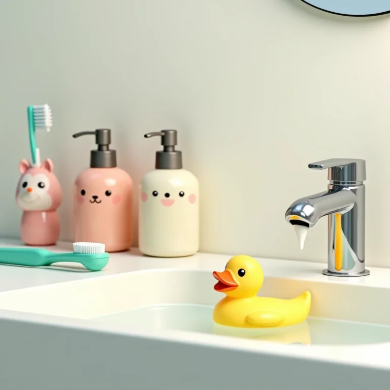 Acessórios temáticos de animais para decoração de banheiro infantil.