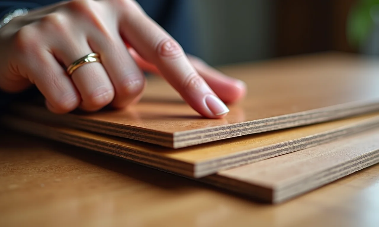 Amostras de pisos laminados de diferentes densidades e espessuras.