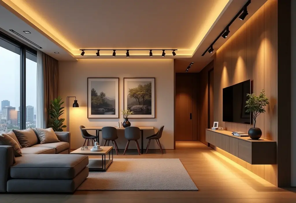 Luz de trilho: o segredo dos arquitetos para uma casa moderna Apartamento moderno com iluminação de trilho aconchegante