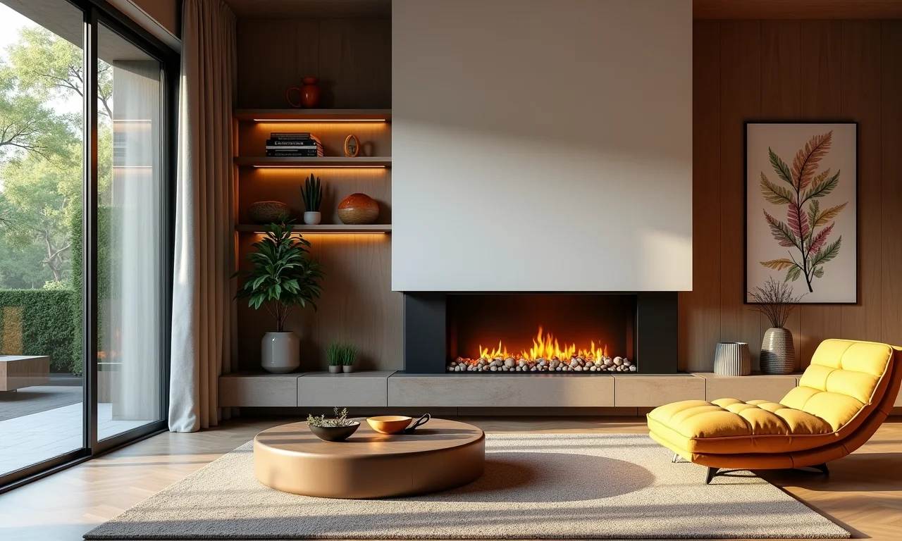 Apartamento moderno com lareira ecológica, design clean e praticidade.