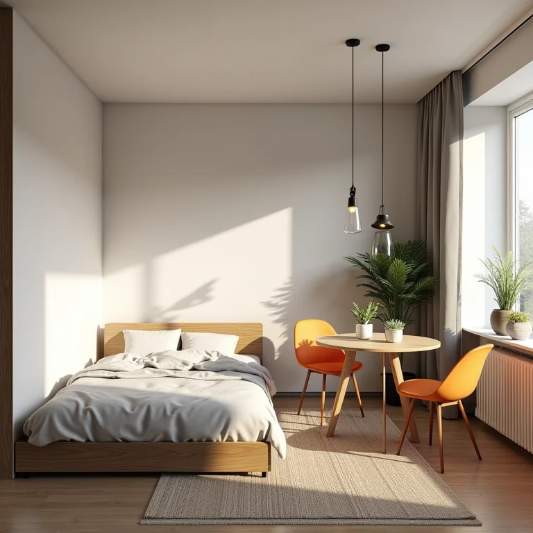 Apartamento studio sem delimitação clara de espaços.