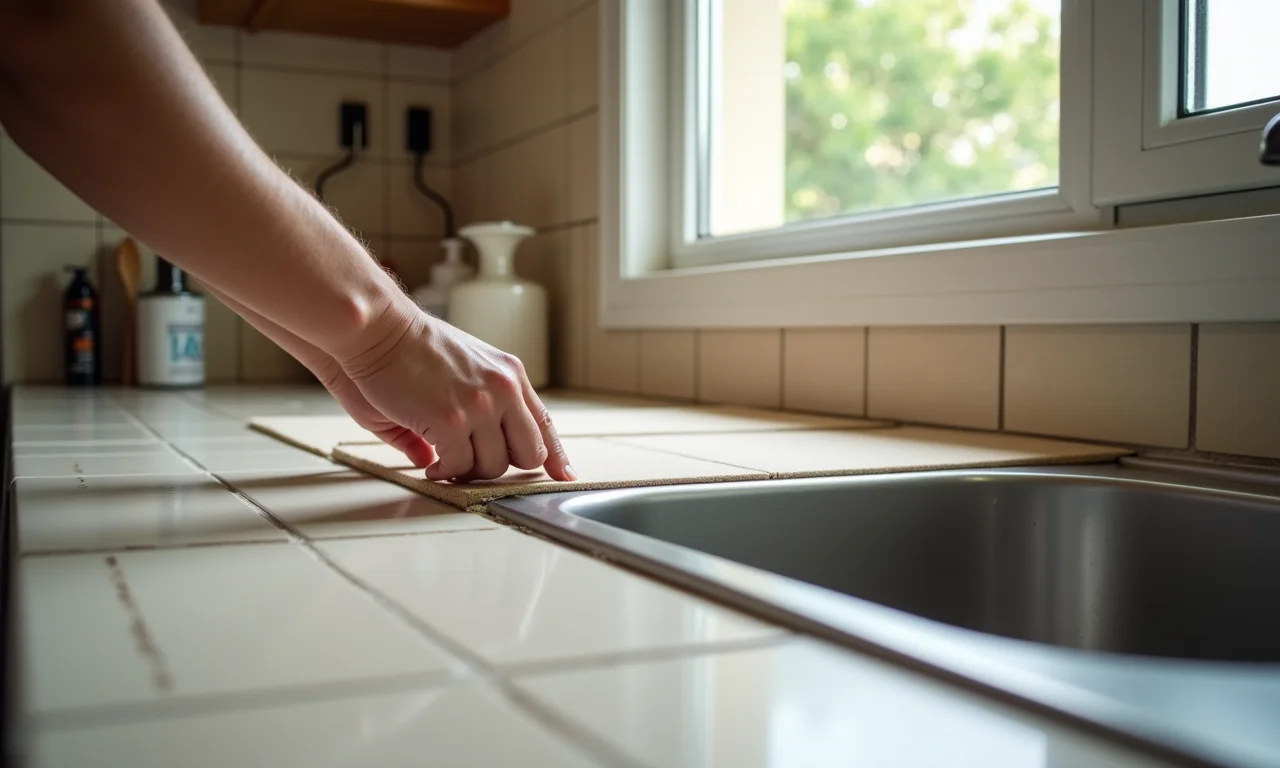 Aplicação de pastilhas adesivas sobre azulejos existentes.