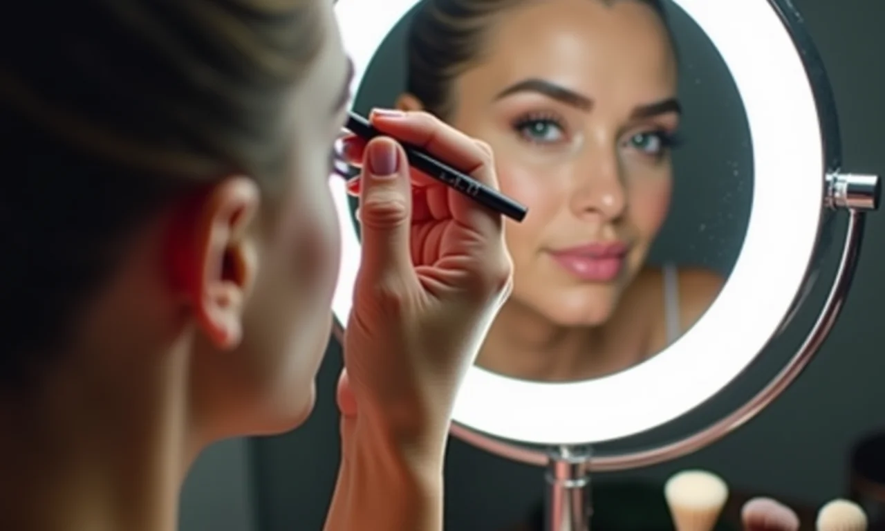 Aplicação precisa de delineador com auxílio de espelho com LED.