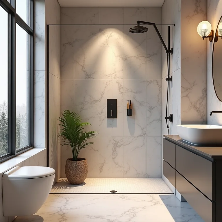 Área do box com pastilhas em destaque, protegendo e decorando o banheiro.