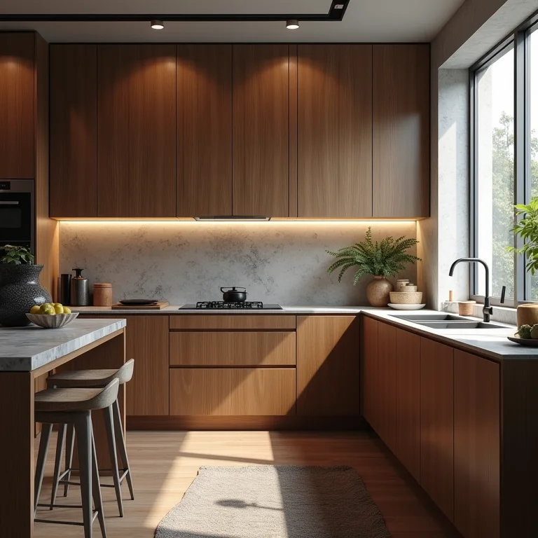 Armários de cozinha em ambiente úmido, demonstrando a resistência à água.