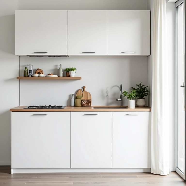 Armários Italinea brancos em apartamento moderno.