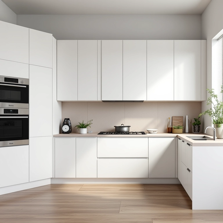Armários Kitchens brancos em cozinha contemporânea.