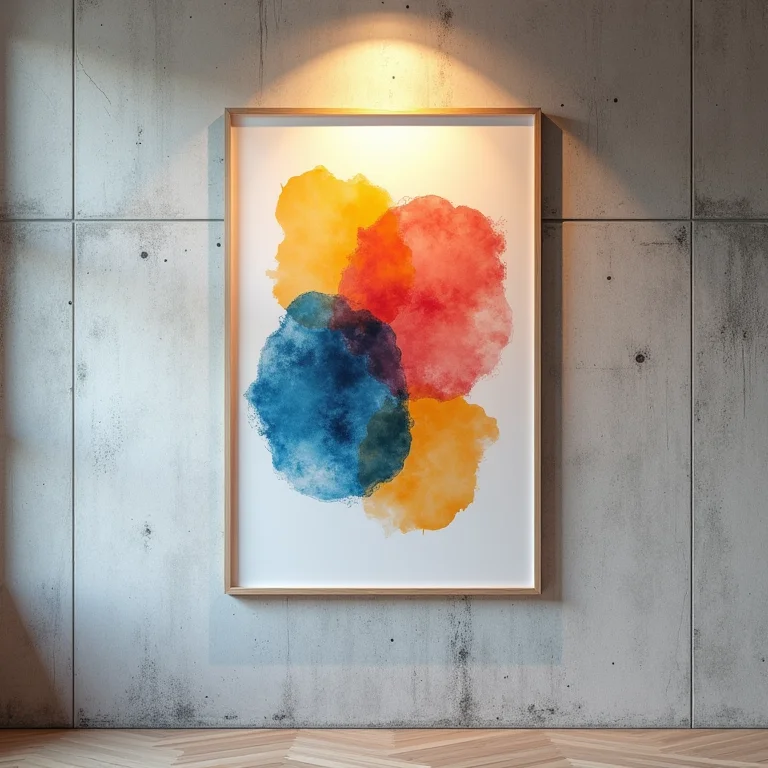 Arte abstrata colorida em parede de concreto, adicionando personalidade.