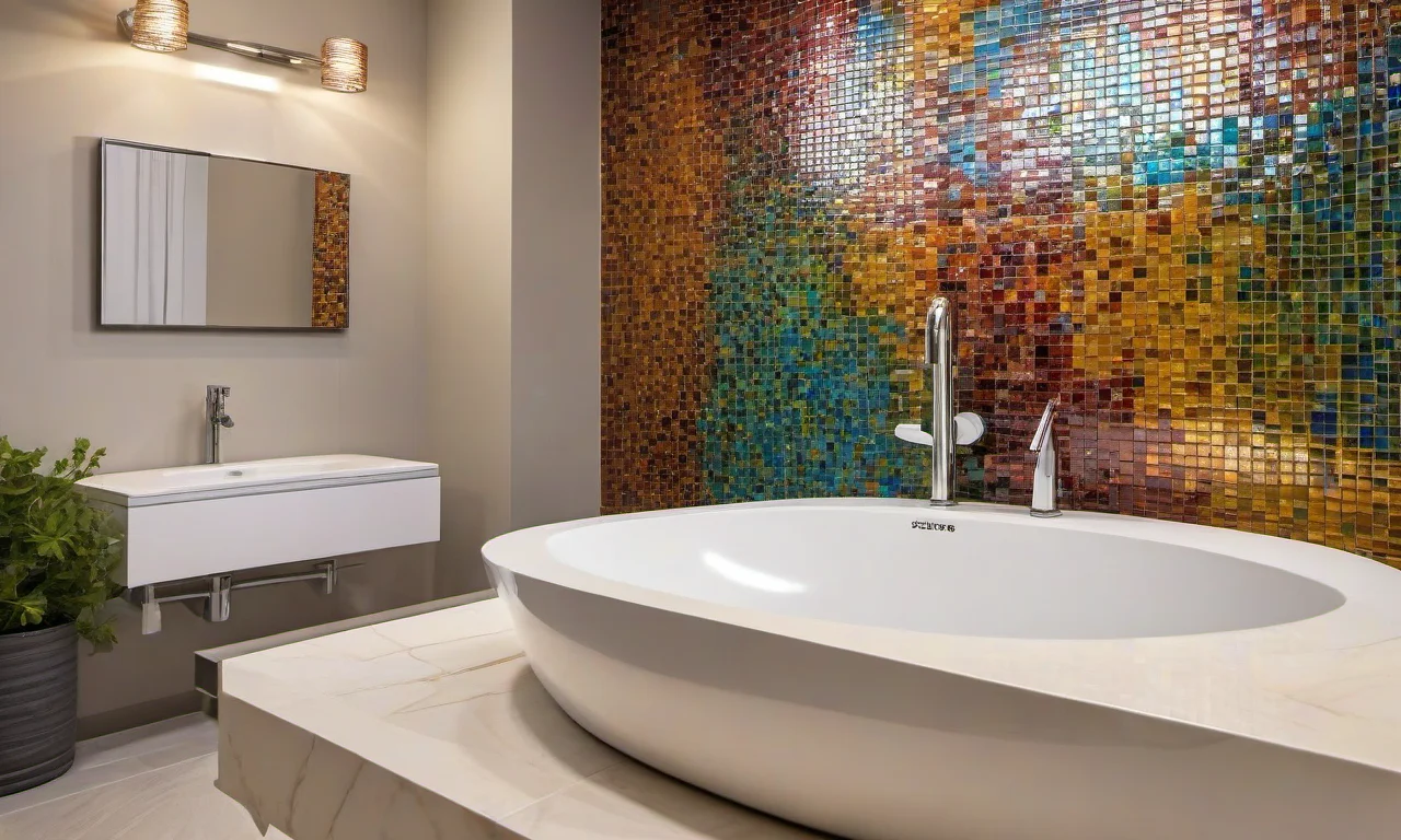 Backsplash de banheiro com pastilhas de vidro Colormix.