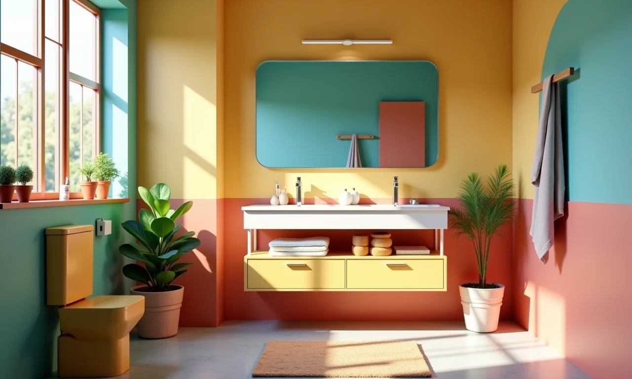 Bancada de banheiro infantil com altura adequada e design seguro.