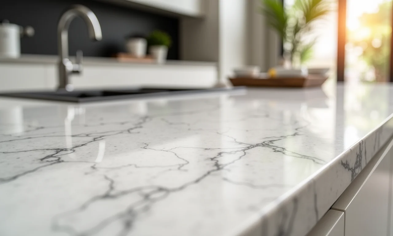 Bancada de Granito Branco Itaúnas em cozinha moderna.