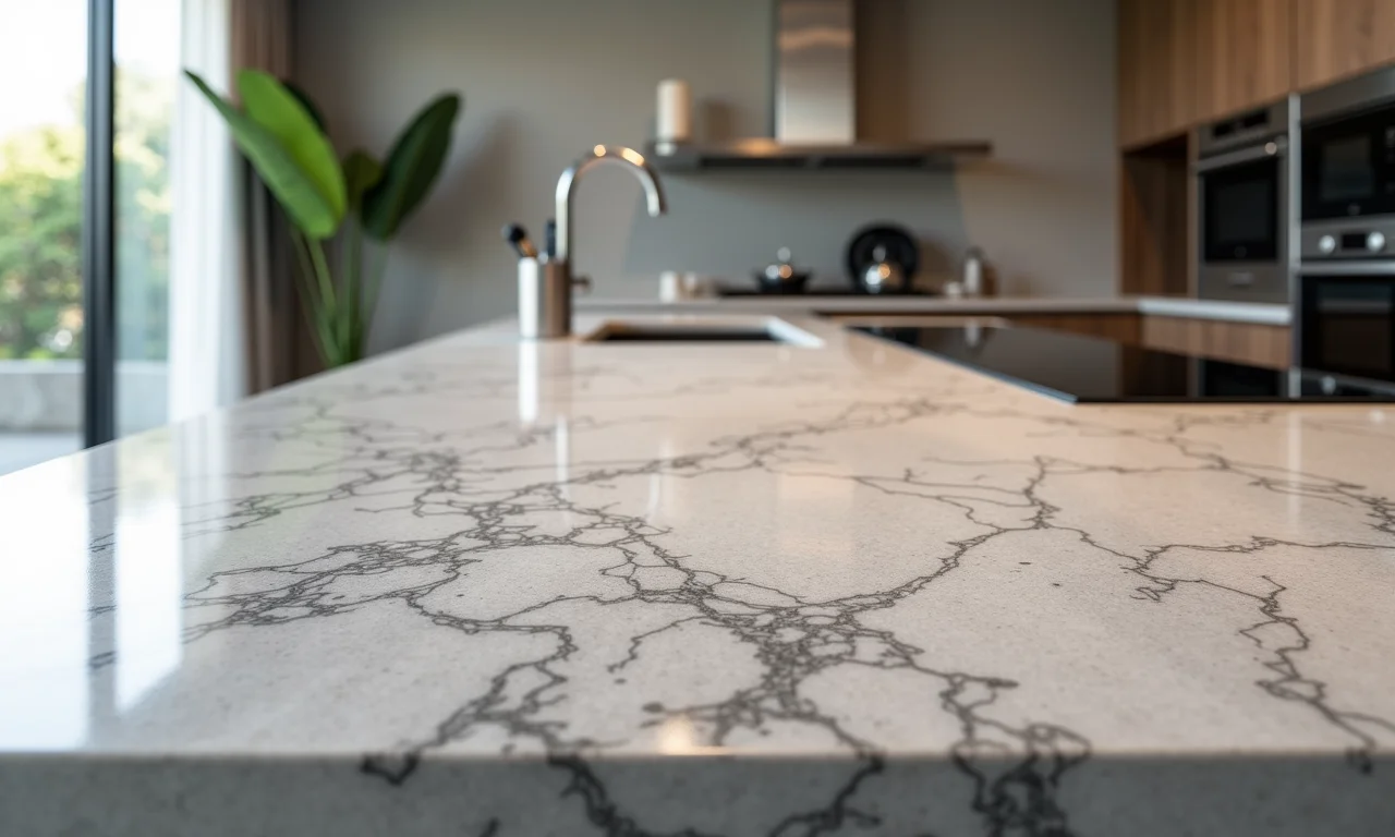 Bancada de Granito Cinza Absoluto em cozinha minimalista.